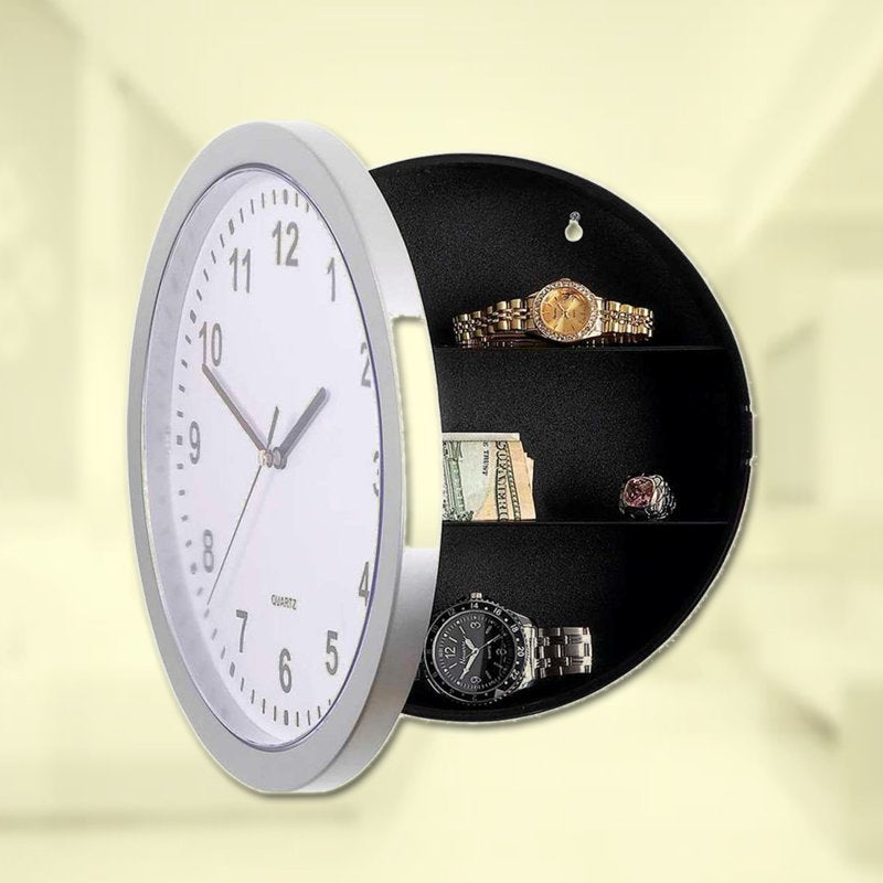 Wall Clock Safe with Hidden Storage - Modern Quartz Jewelry & Cash Organizer