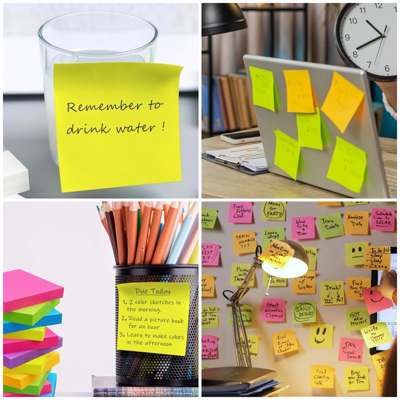 Multicolor Sticky Notes Set - 24 Pads, 1200 Sheets, 3x3 Inch Self-Stick Notes for Office & Home