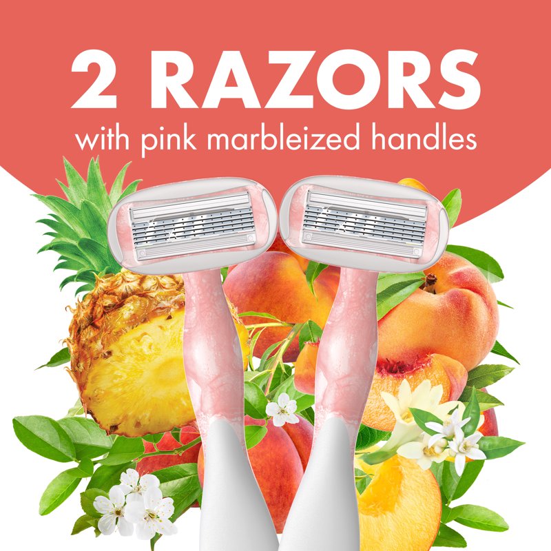 Women's Disposable Razors with 5 Blades & Scented Handles – Peach & Pineapple, 2 Pack