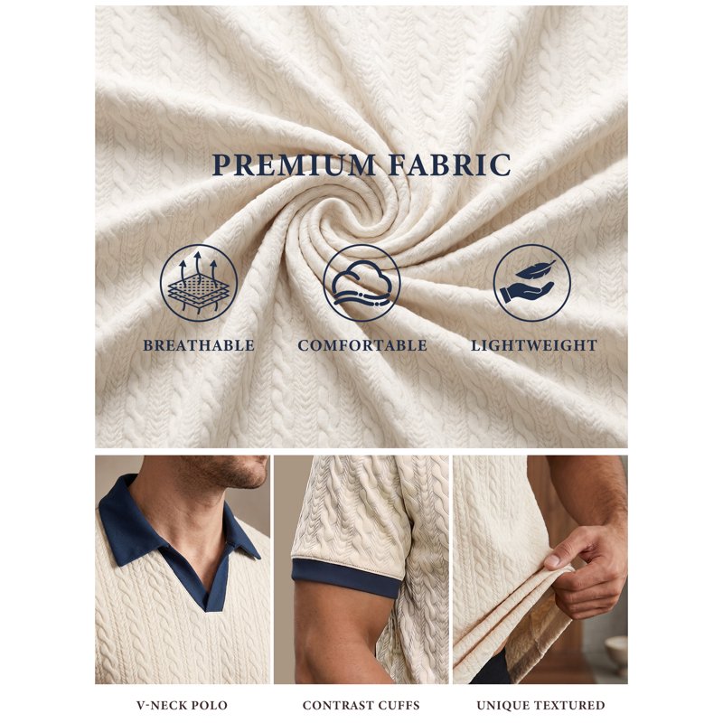 Men's Polo Shirts V Neck Short Sleeve Golf Casual Knit Tops