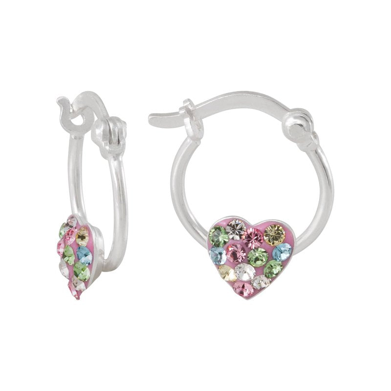 Girl’s Sterling Silver Crystal Heart Hoop Earrings - Kids Jewelry Gift