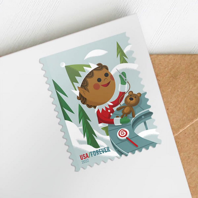 Holiday Elves USPS Forever Postage Stamps Book of 20 First Class Christmas