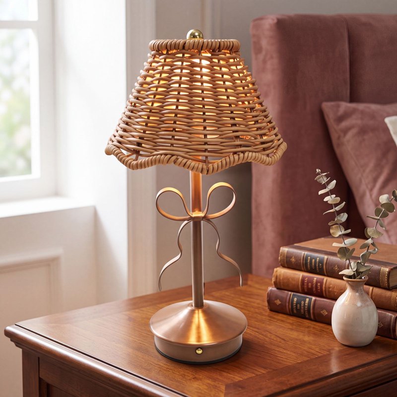 Cordless Rattan LED Table Lamp with Touch Dimming - Nightstand & Decor Light
