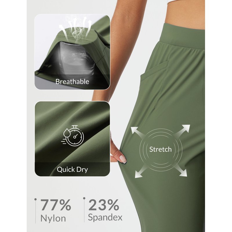 Womens Golf Pants with Pockets Ankle 7/8 Slim Fit 2XL Green