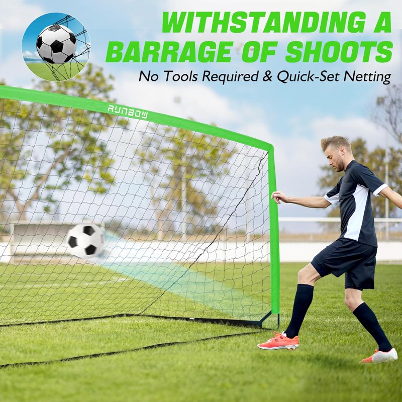 RUNBOW 12x6 ft Kids Soccer Goal - Portable Folding Net, Green