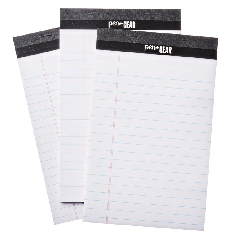 Legal Pads Pack of 3 - White Wide Ruled 50 Sheets Portable Notebooks