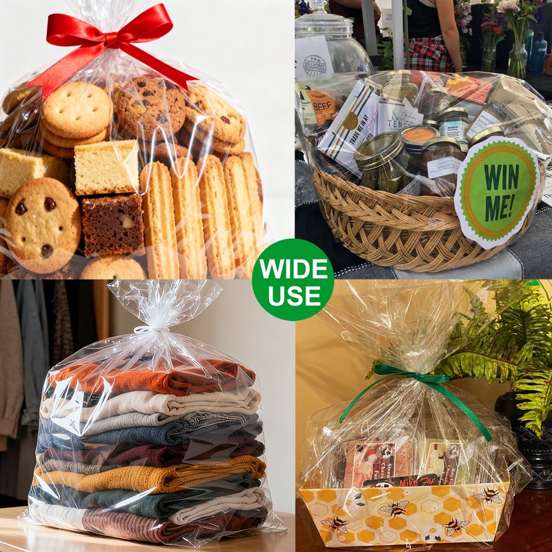 Large Clear Cellophane Gift Bags 30x40 Inch - Bulk Pack of 5 Heavy Duty Wraps for Baskets & Party Favors