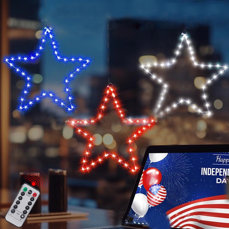 Patriotic Window Star Lights 3-Pack - 8 Lighting Modes for 4th of July Decor