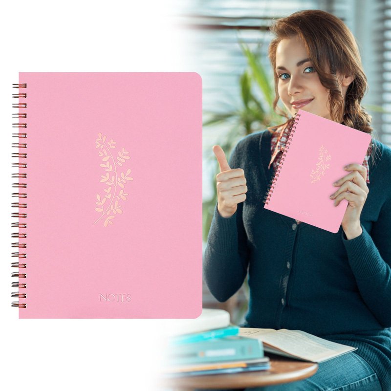Aesthetic Spiral Notebook Set - Cute Preppy 8x6 Journals with Large Pockets