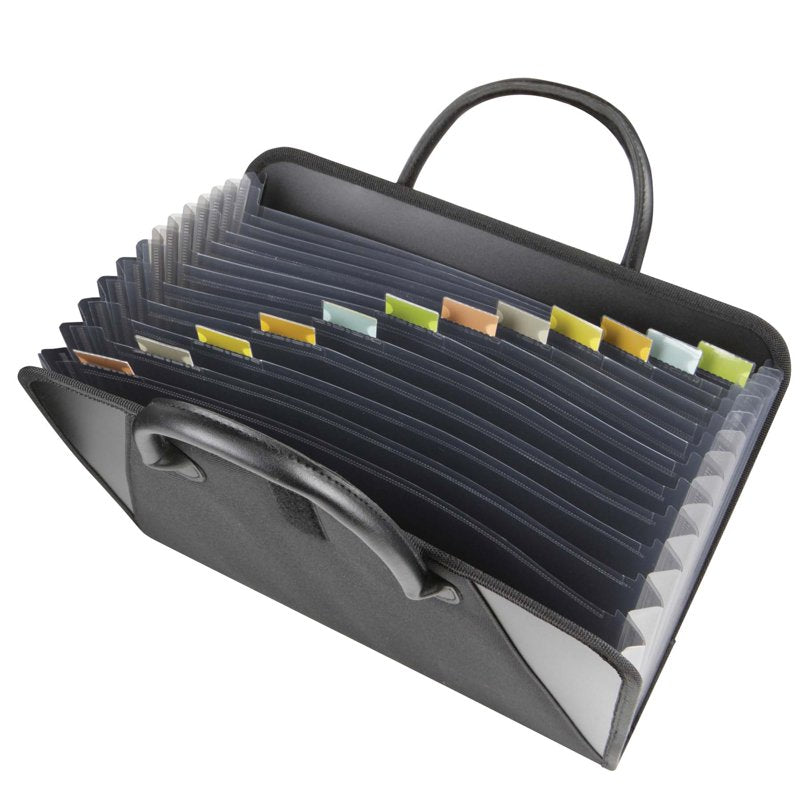 Expanding File Organizer with Handles, 13 Pockets for Documents - Black