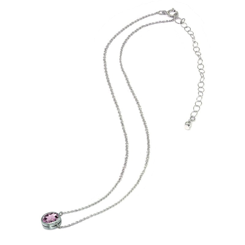 Sterling Silver Bezel-Set 6mm Simulated Alexandrite Dainty Necklace for Women & Teens