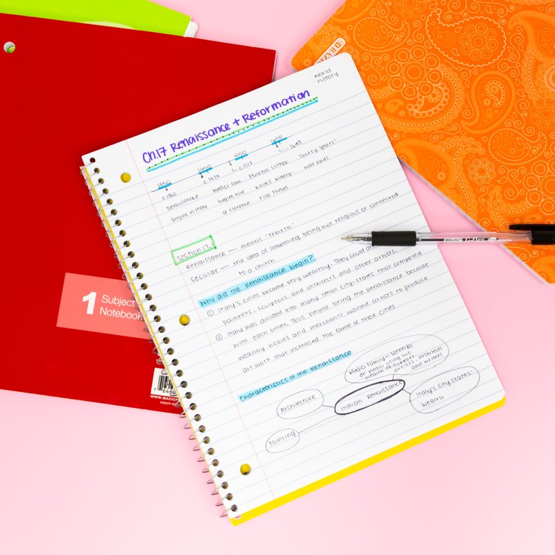 Set of 6 College-Ruled 5-Subject Spiral Notebooks 150 Sheets, 10.5 x 8 in