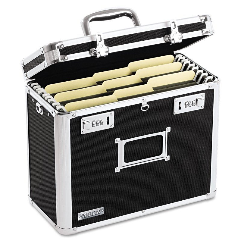 Locking File Chest with Adjustable File Rails for Letter and Legal Files - Black