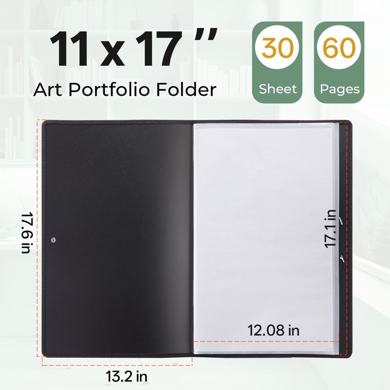 Large Art Portfolio Folder 11x17 with 30 Pockets Waterproof & Durable