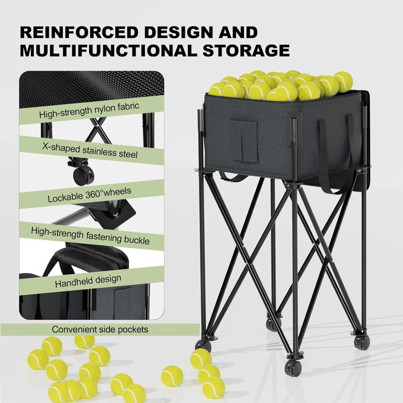 Wheeled Tennis Ball Hopper for 200 Balls with Removable Bag - Portable Tennis & Multi-Sport Cart