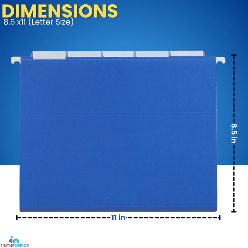 Letter-Size Blue Hanging File Folders with Adjustable Tabs - 25 Pack