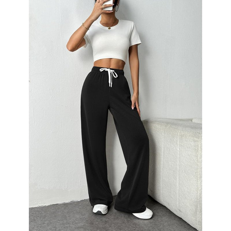 High Waist Wide Leg Sweatpants for Women - Joggers with Pockets & Drawstring