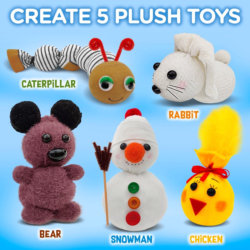 Kids Plush Toy Craft Kit - Create 5 No-Sew Stuffed Animals for Ages 7-12