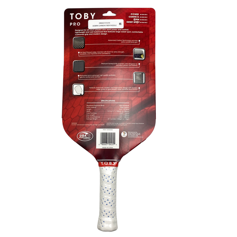 (2 Pack) Toby Pro Carbon Fiber Pickleball Paddle - 16.5", 8.1 oz, Sky Blue