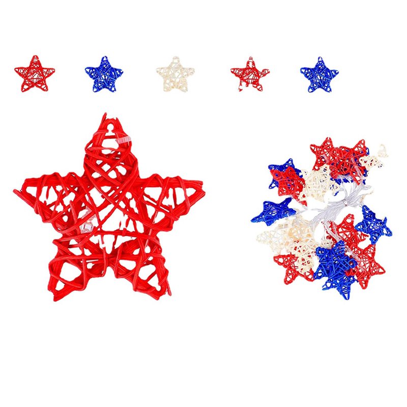Patriotic Red White Blue Star String Lights - 10ft Outdoor Indoor Decor, 20 LEDs