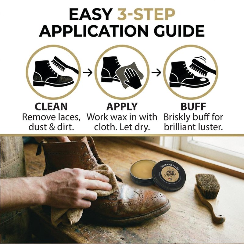 Leather Conditioner and Waterproofing Beeswax Paste - 3 oz for Boots Shoes & Leather Care