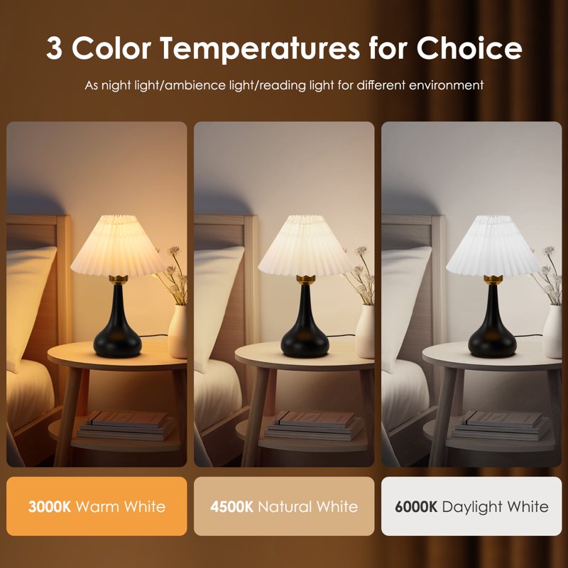 LED Table Lamp with 3 Color Temperatures, USB Powered, Black