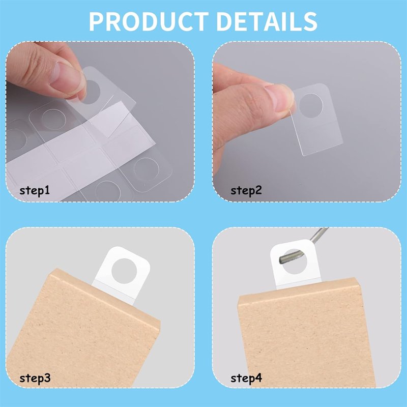 300 Self Adhesive Clear Plastic Hanging Tabs for Retail Display