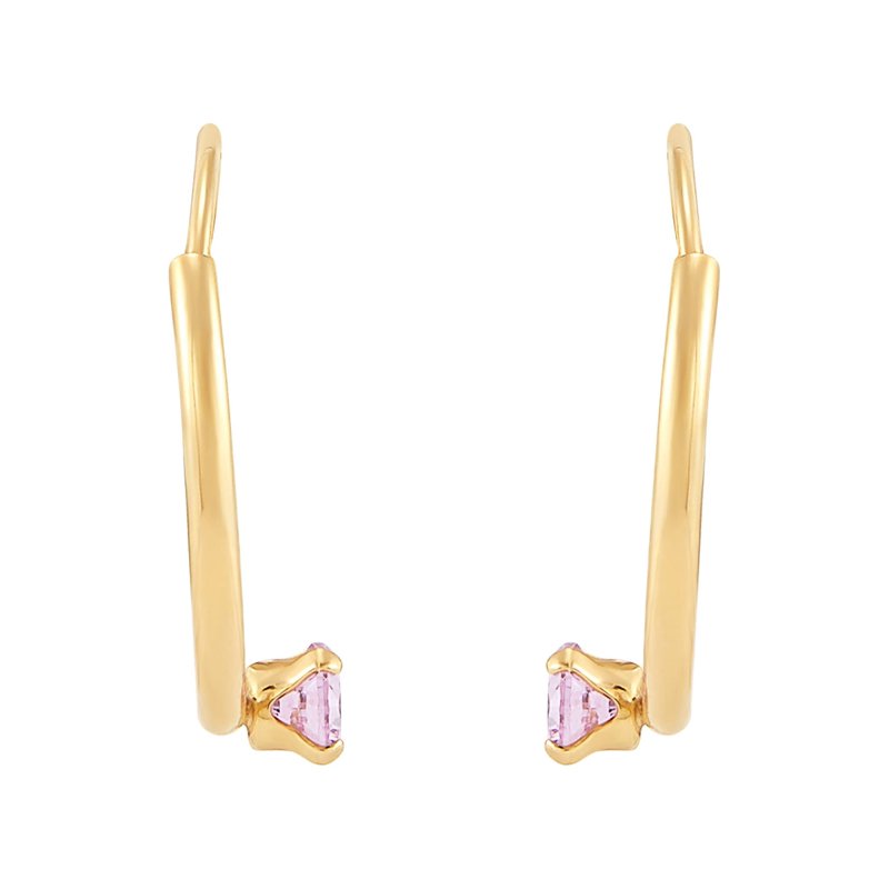 Children's 10K Yellow Gold Hoop Earrings with Pink Cubic Zirconia - 12MM