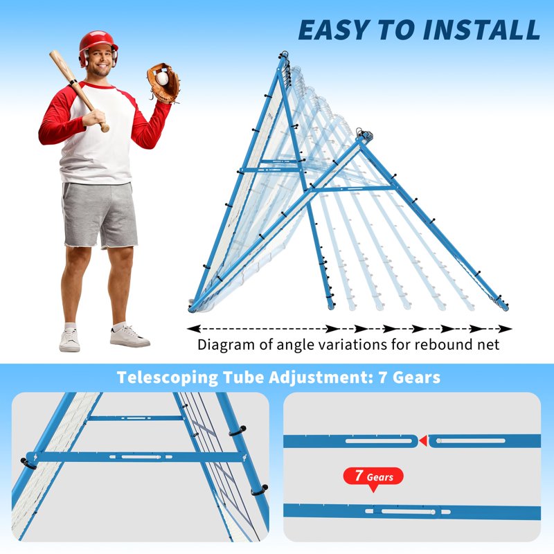 Baseball Rebounder Net with 5 Adjustable Angles, Heavy-Duty Steel Frame