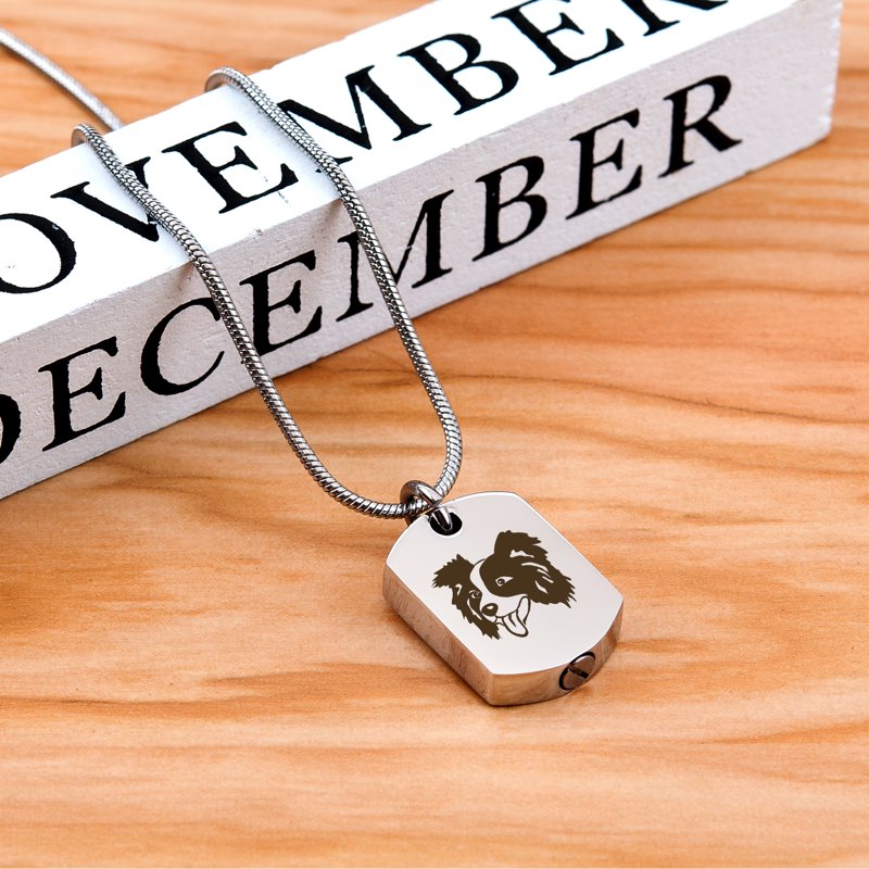 Pet Memorial Necklace for Ashes - Stainless Steel Dog Tag Keepsake Necklace