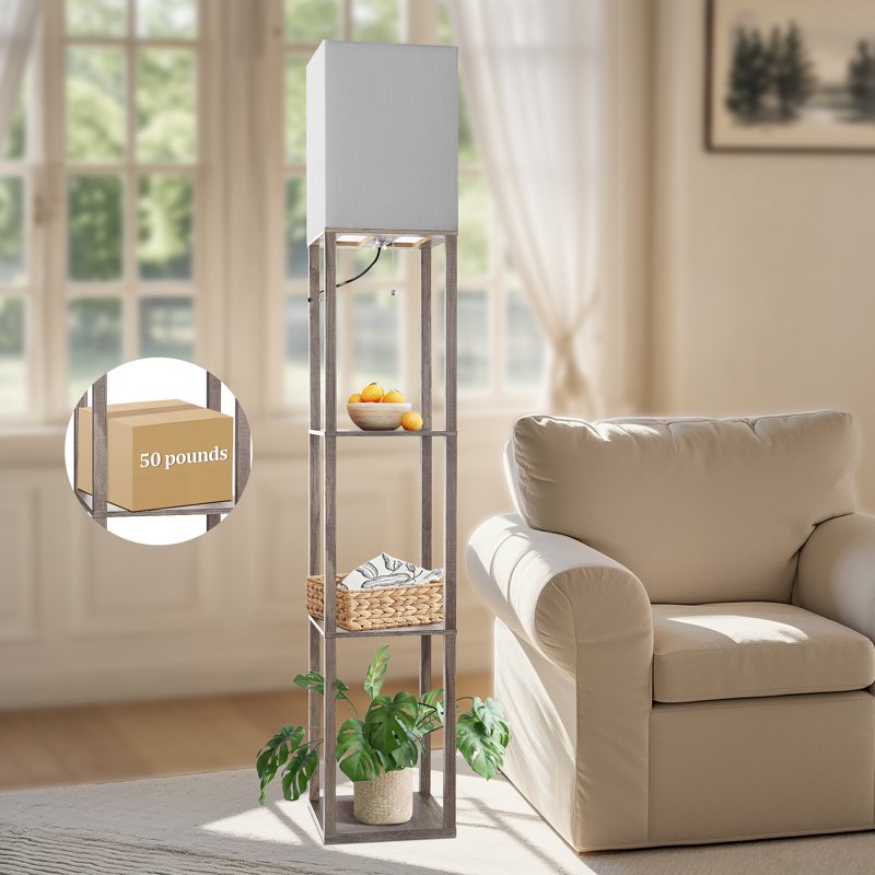 Shelf Floor Lamp with Shelves and 3 CCT LED Bulb for Living Room Bedroom Office - Modern Corner Standing Light