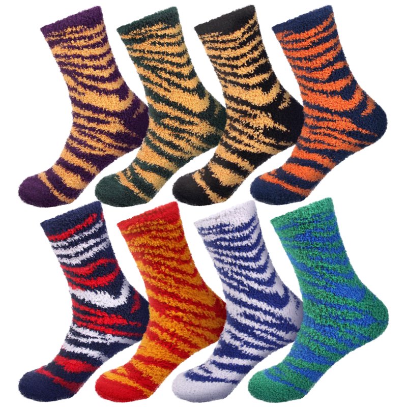 Women's Fuzzy Zebra Print Team Spirit Socks 4 Pairs - Microfiber, Warm & Soft