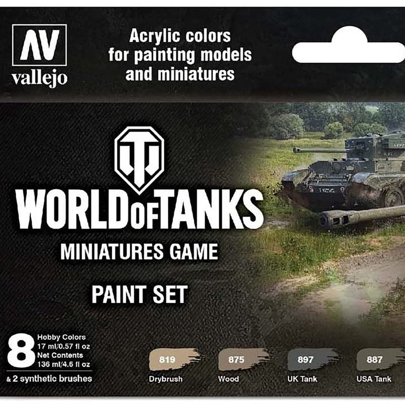 World of Tanks Miniatures Paint Set - 4 National Colors & Wash for Tank Detail