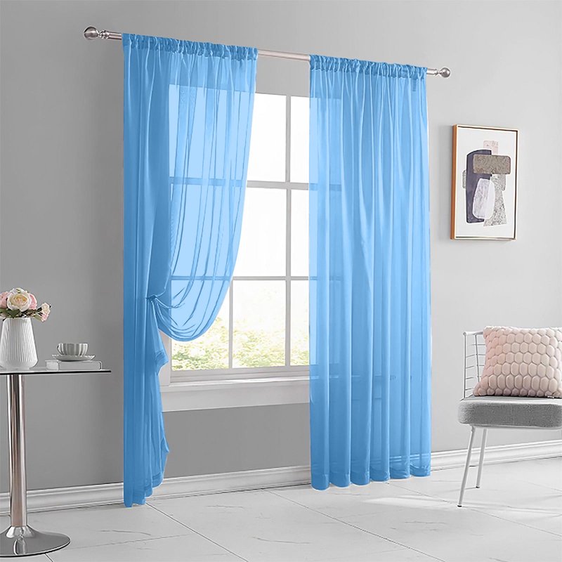 Nkmbld Solid Color Double-String Polyester Curtains for Living Room and Bedroom - Blue