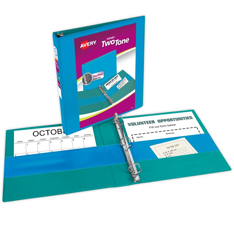1-Inch Slant Ring Binder with Two-Tone Blue and Teal Cover, Holds 250 Sheets