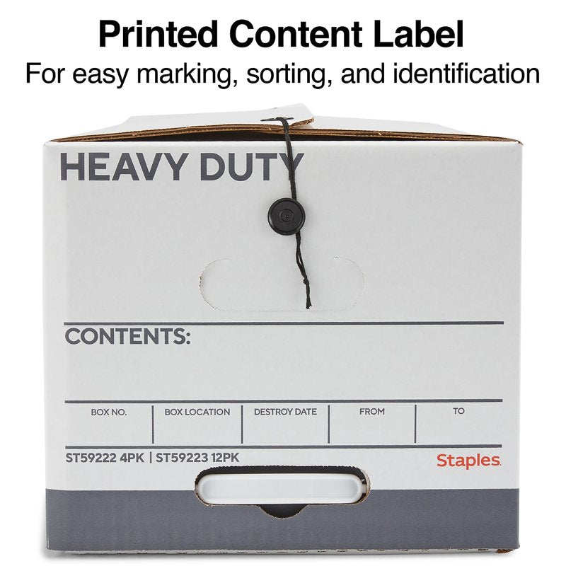 Heavy Duty File Storage Boxes with String and Button Lids - Pack of 4