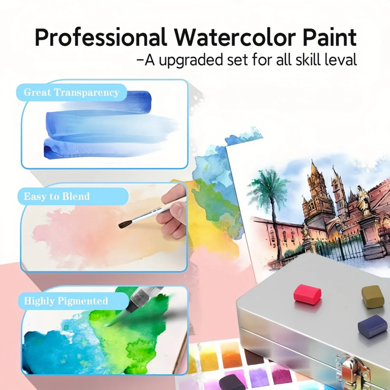 Watercolor Paint Set with 50 Colors & Brushes - Portable Art Kit for Beginners & Professionals