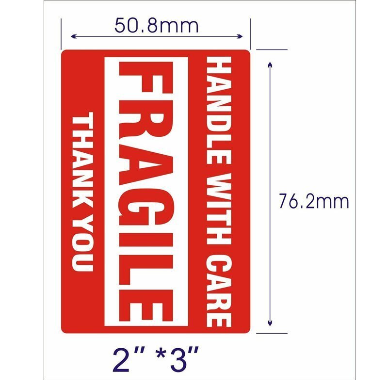 Fragile Handle With Care Stickers - Red 2x3 Inch Labels, 500 Per Roll
