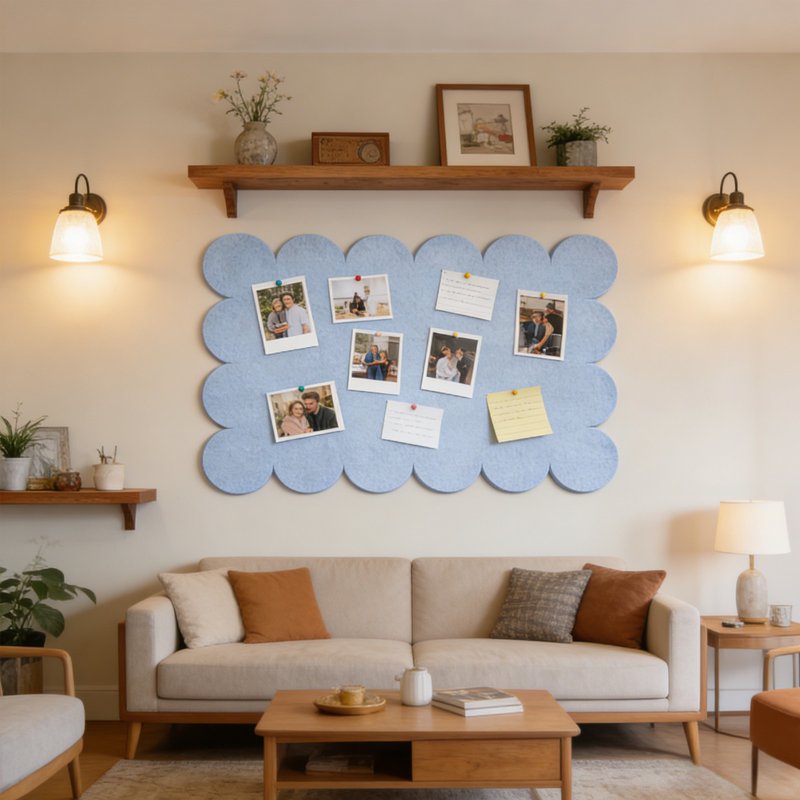 Foldable Felt Bulletin Board 24x16 Inches with Scalloped Edge for Wall Office Dorm