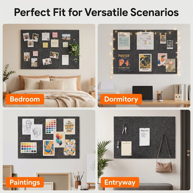 Felt Bulletin Board Tiles Pack for Wall Display - 11.8x11.8 Inches, Gray