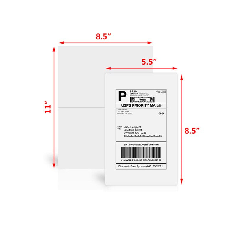 Self Adhesive Shipping Labels for Laser & Inkjet Printers - 8.5 x 5.5 Inches, Multiple Sheets