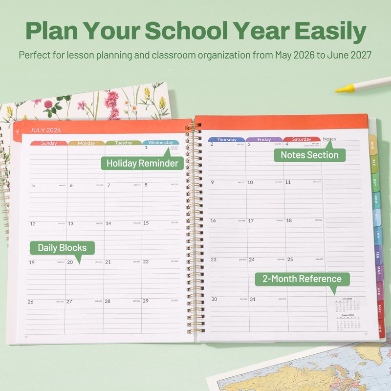 Teacher Planner 2026-2027 Academic Year - 8.5x11 Daily Weekly Monthly Organizer with Tabs & Wildflowers