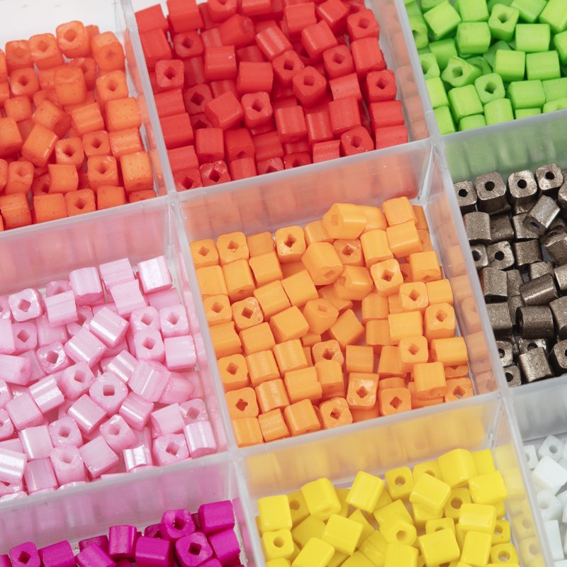 Rainbow Square Glass Seed Bead Assortment with Storage Case - 2000 Pieces, Jewelry Crafts