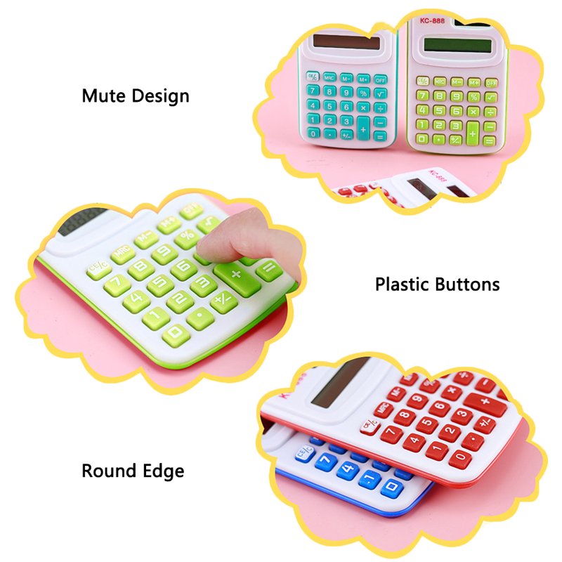 Mini 8-Digit Pocket Calculator with Dual Power Solar Battery Compact Office School