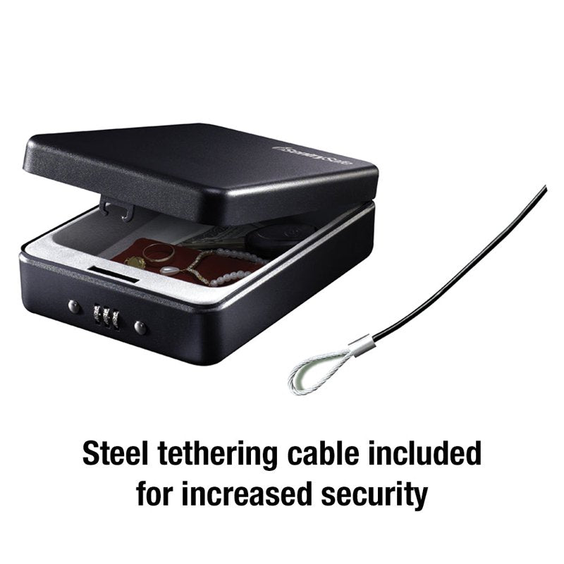 Portable Security Safe with Combination Lock, Tethering Cable, 5.9 x 8 x 2.6 Inches