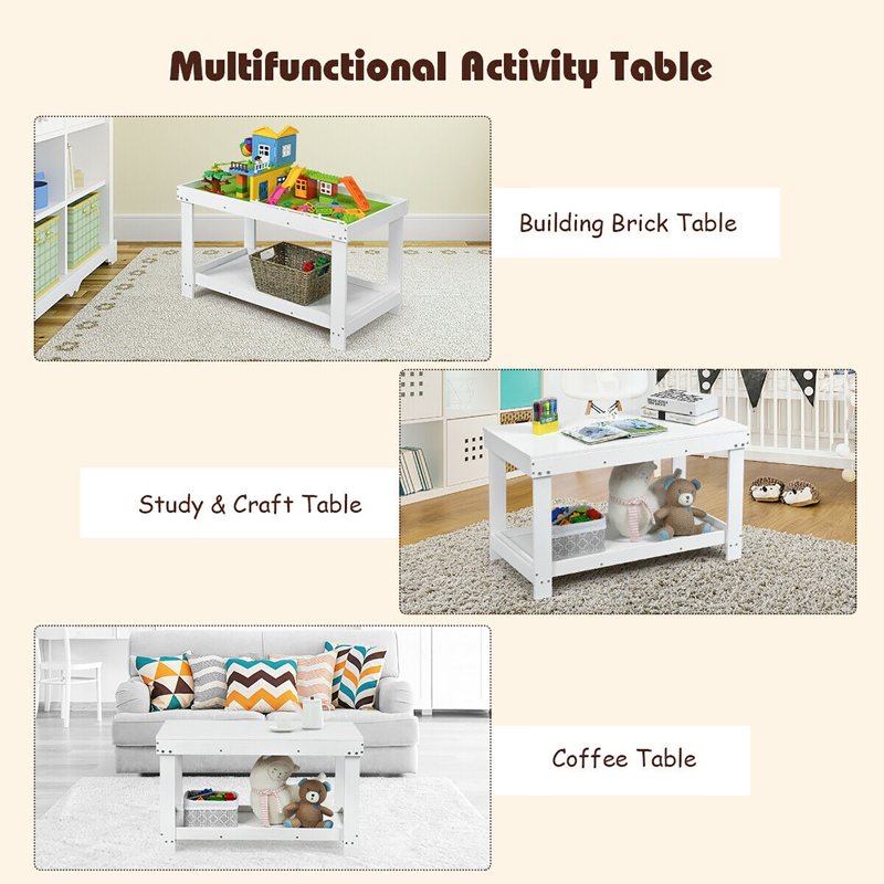 Kids Activity Play Table with Storage - Multifunctional Wooden Table for Learning & Building