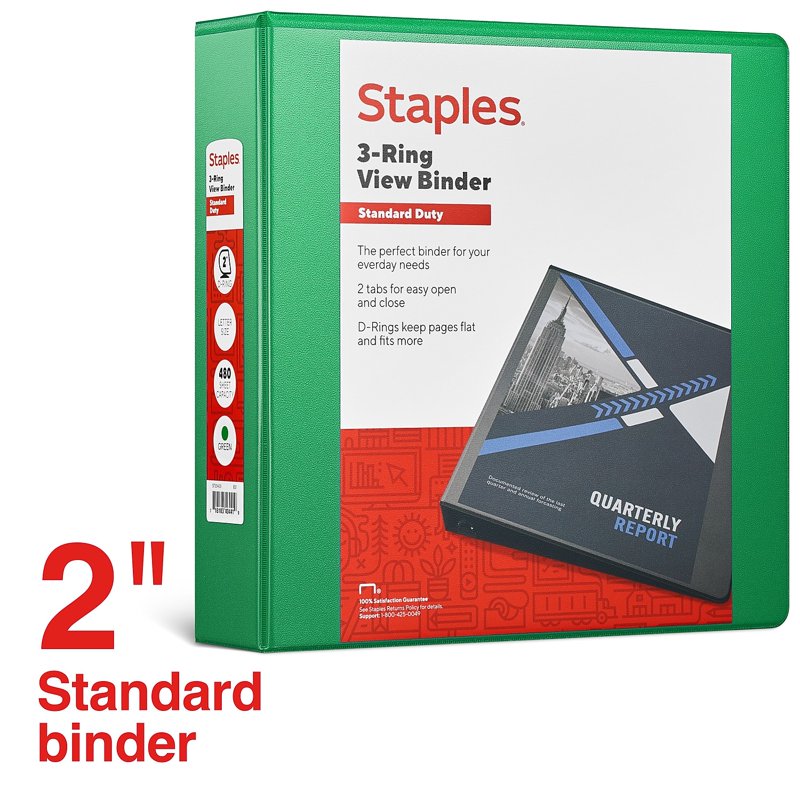 2-Inch 3-Ring View Binder with D-Rings for Office & Organization
