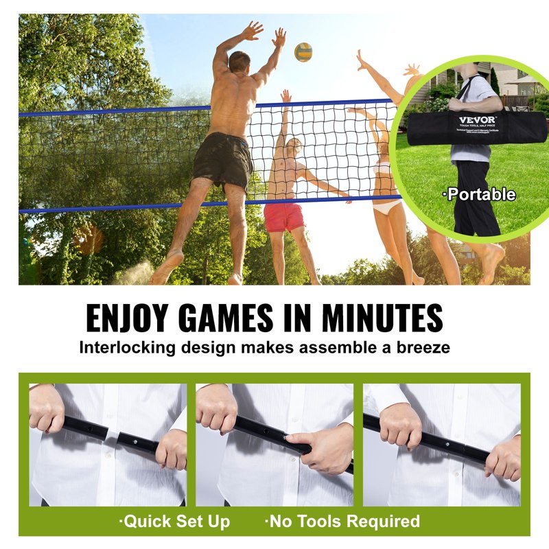 2-in-1 Volleyball and Badminton Set with Adjustable Net, Carry Bag & Poles