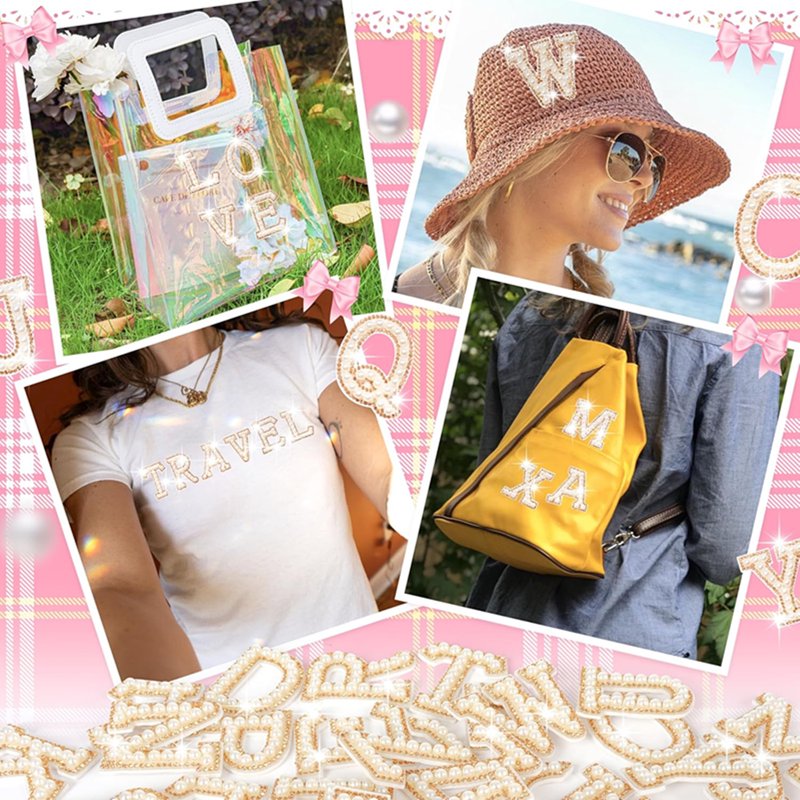 Self Adhesive Pearl Letter Patches 52 Pcs for Clothing & Accessories