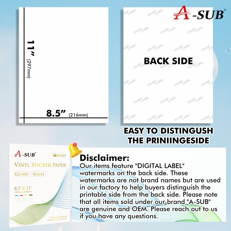 Printable Vinyl Sticker Paper 8.5x11 Waterproof Glossy White 100 Sheets